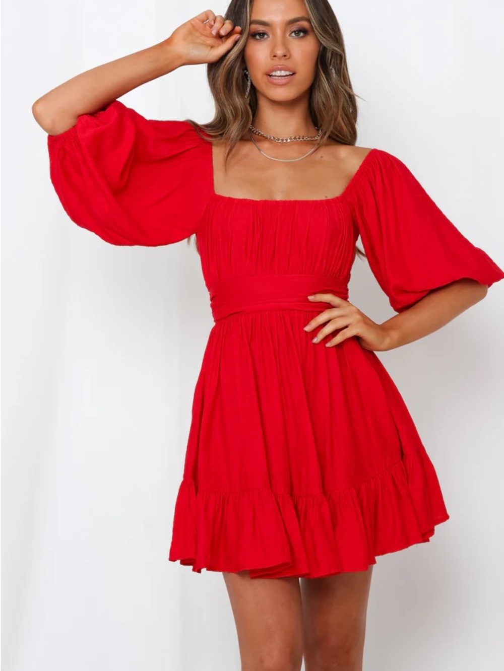 Hello Molly This is Espionage Red Off-Shoulder Ruffle Dress